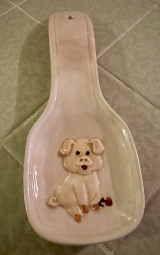 Vintage pink ceramic pig spoon - vintage,