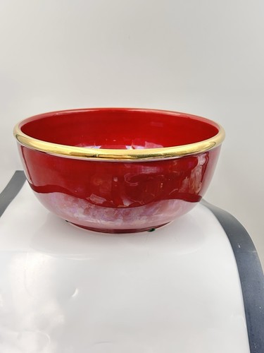 Vtg gilded red ceramic bowl - gilded, by